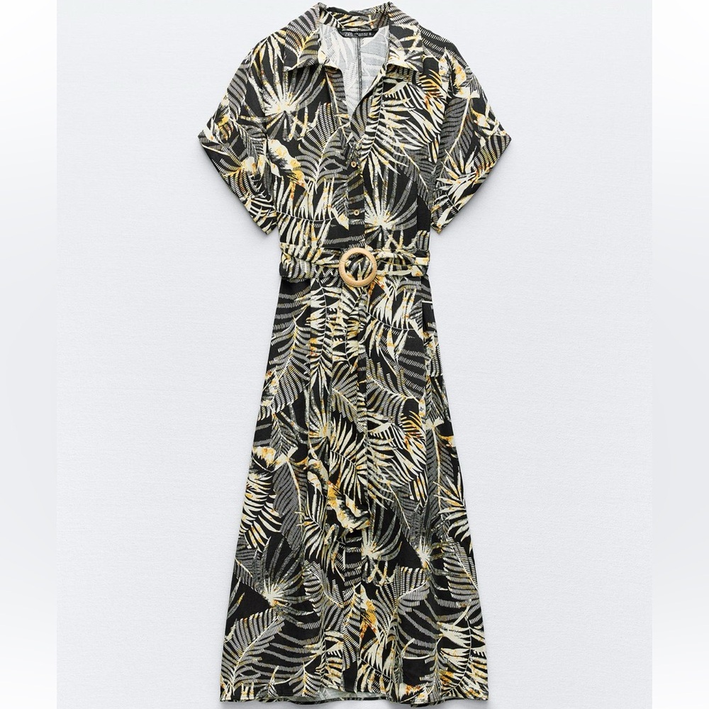 Zara tropical print linen blend  dress
